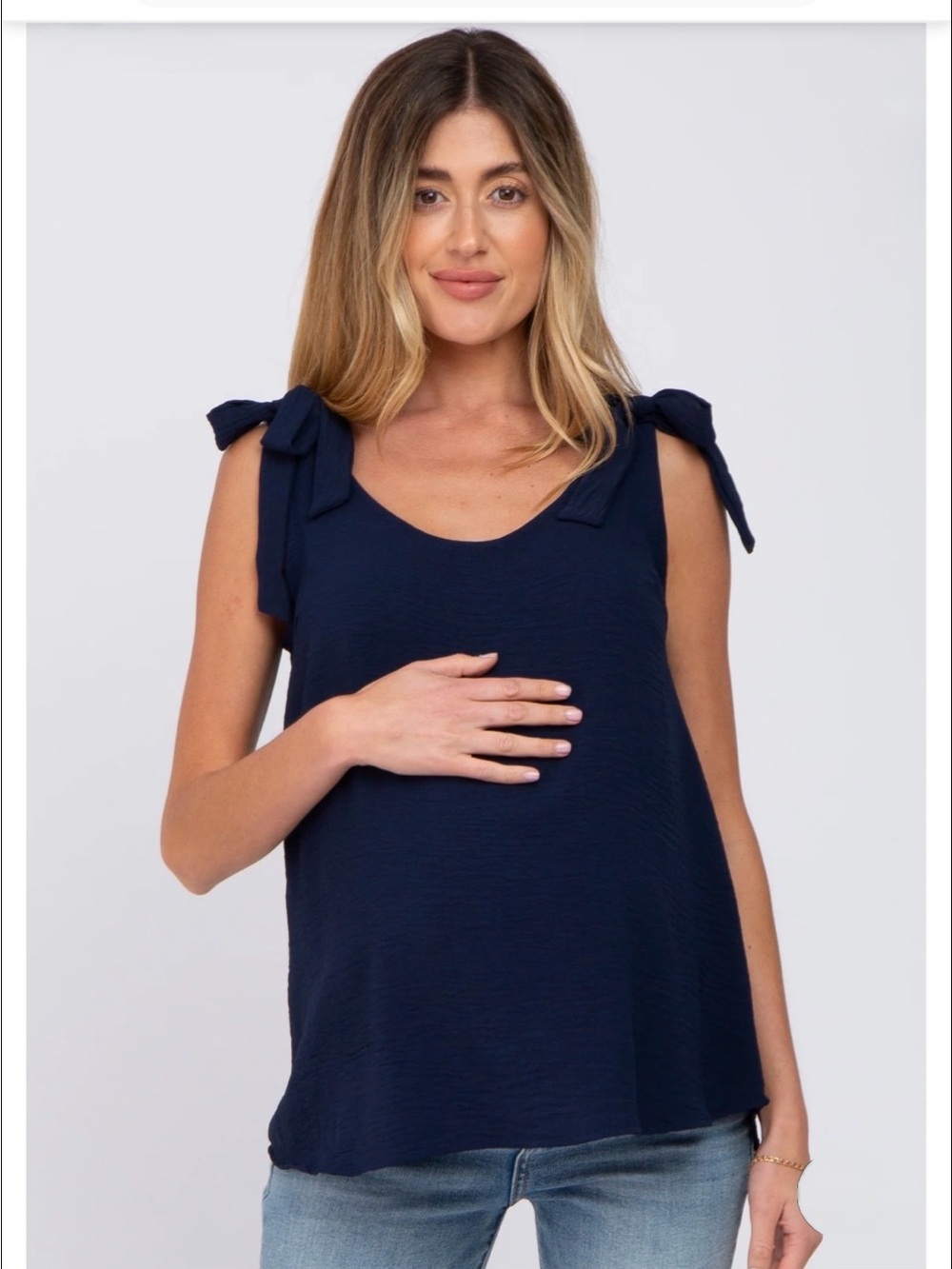 NWOT Navy Blue Shoulder Bow Maternity Tank Top Medium